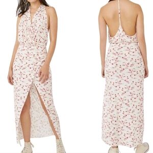 Free People Daria Halter Faux Wrap Long Dress Ivory Abstract Sun Moon Print | L